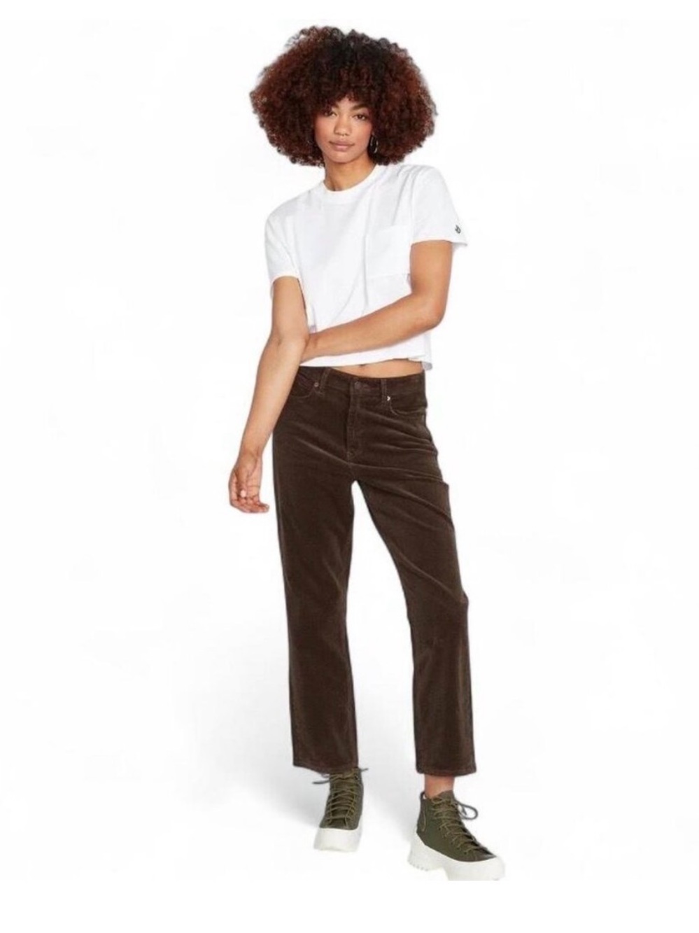 Volcom Women's Brown Corduroy Pants Stretch ‘Stoned Straight’ Leg 24x26 Retro